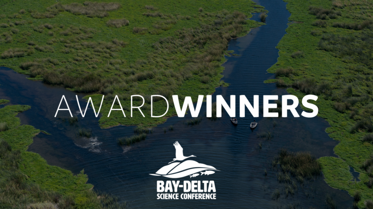 Graphic that reads "Award Winners" with the Bay-Delta Science Conference logo