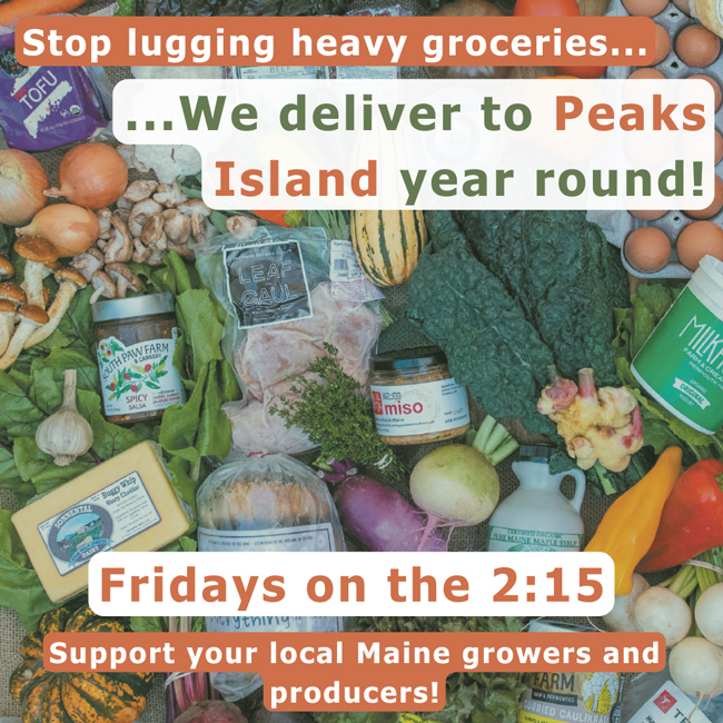 Photo of farm products available in Daybreak Boxes, available for delivery to Casco Bay islands.