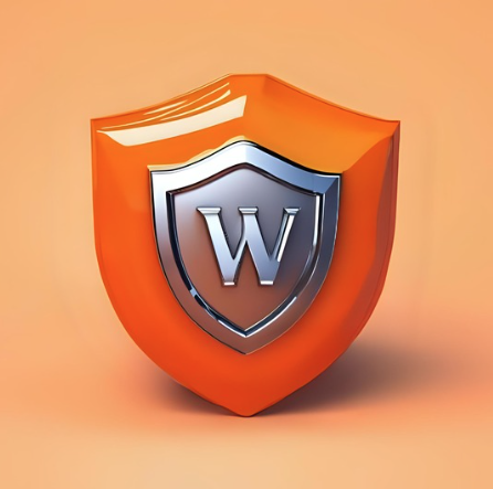 Orange Cybersecurity shield with a metal silver W shield on top of it