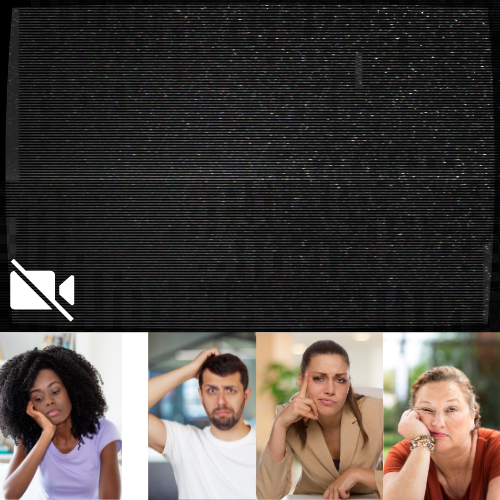 Black screen due to video not working as bored participants look on.