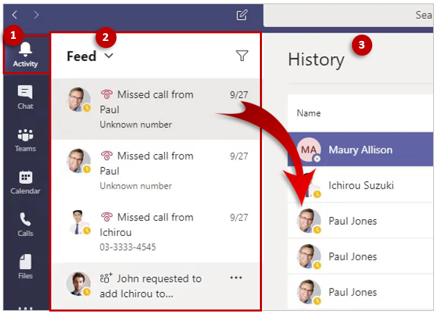 Screenshot of the MS Teams Activity feed.