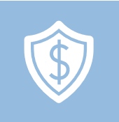 Light blue background with white security shield with a light blue dollar sign on top of it