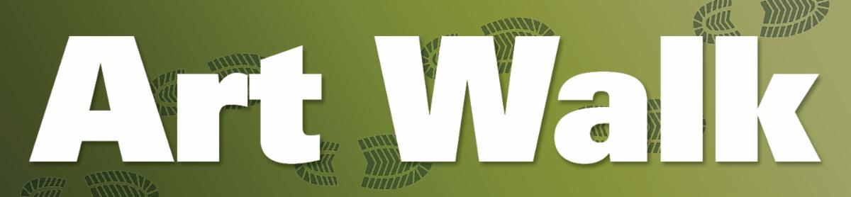 Green background with boot prints and text says Art Walk