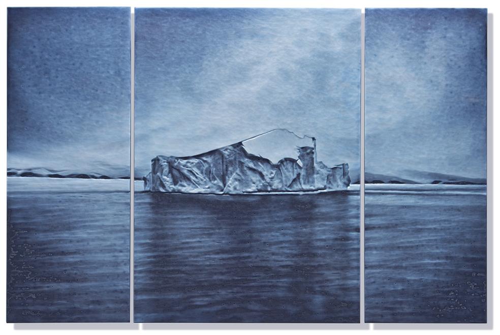 Cameo engraved glass triplicate of an iceberg