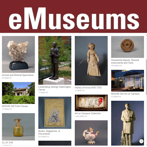 moving image showing screen of the electronic museum database with objects from different collections