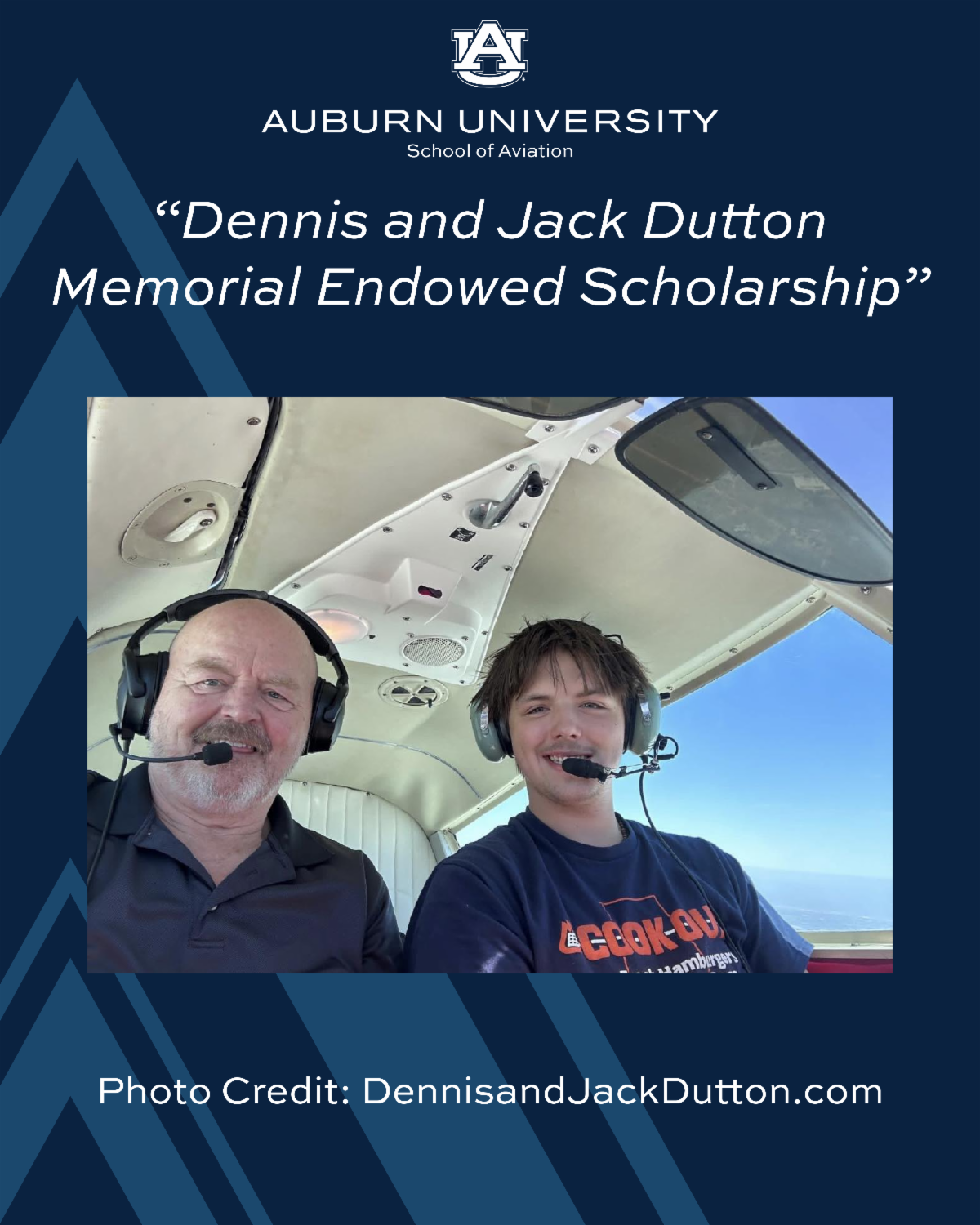 Graphic with Jack and Dennis Dutton announcing their endowed scholarship.