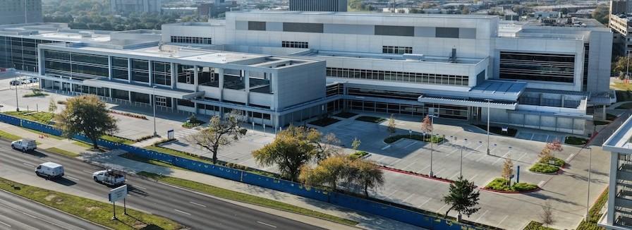 High-angled photo of the new Texas Behavioral Health Center currently under construction at the UT Southwestern campus