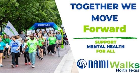 Photo from NAMIWALKS with the text "Together We Move Forward" and the NAMIWalks logo