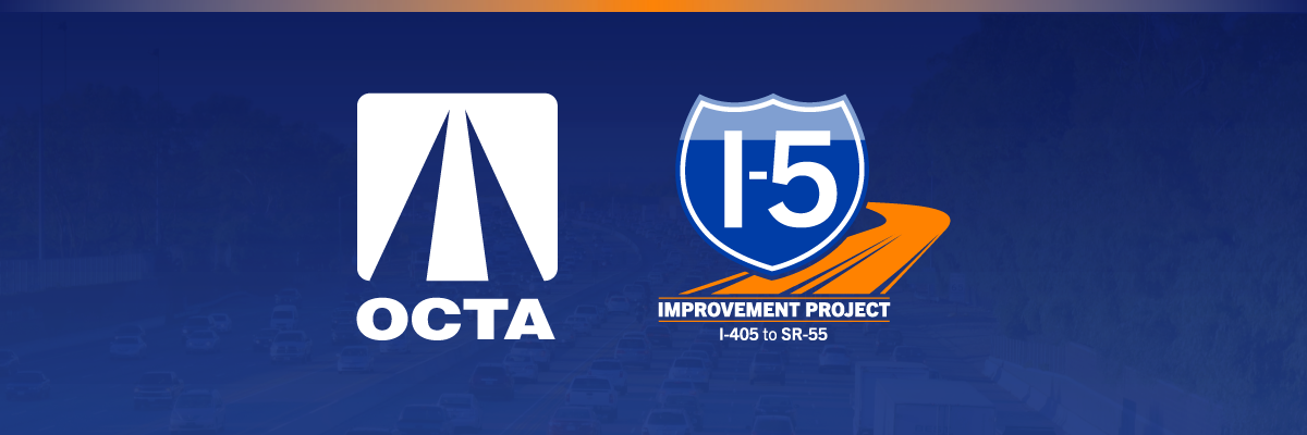 OCTA Logo and I-5 Improvement Project Logo on top of a faint image of the I-5 Freeway.