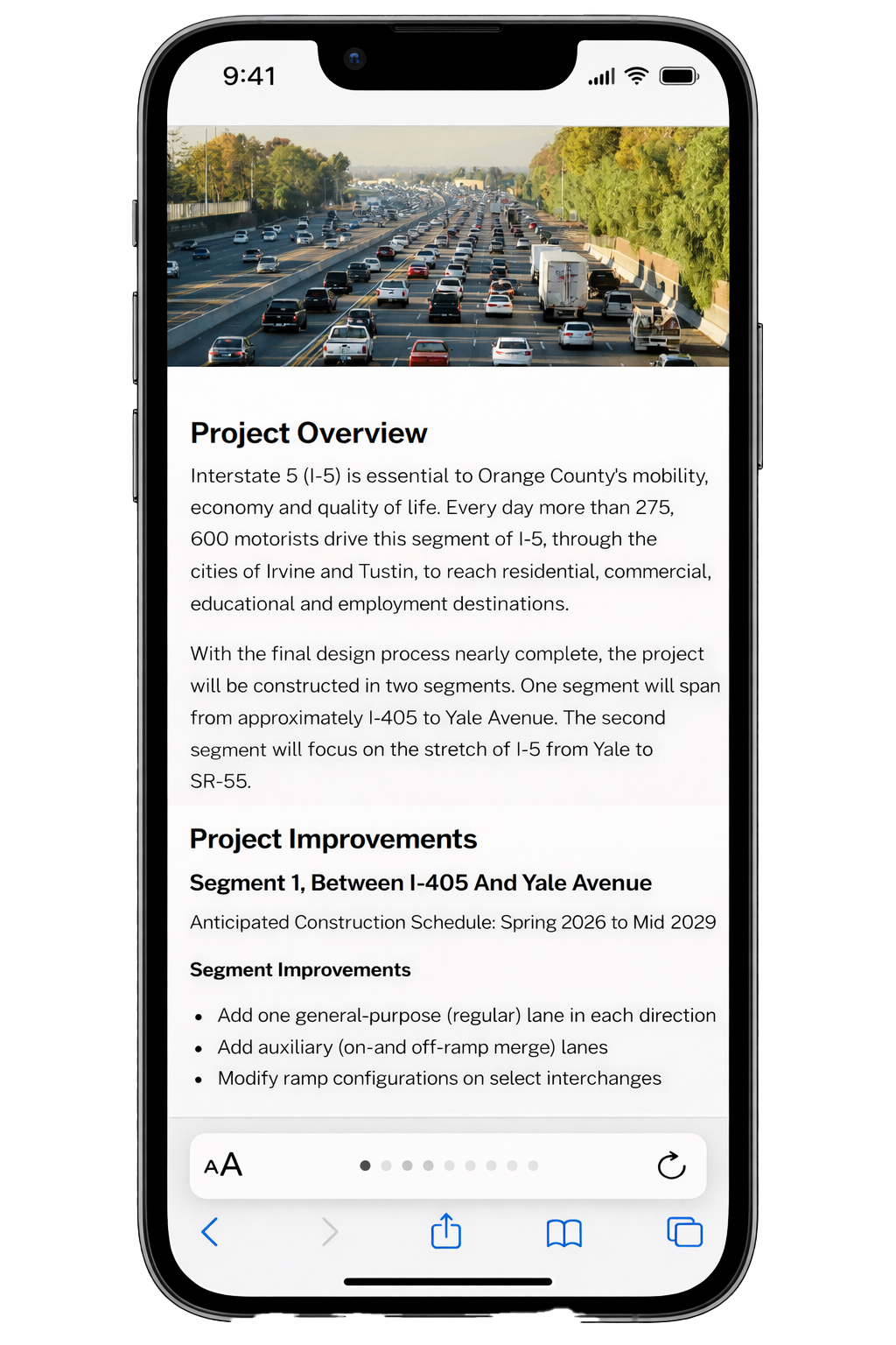 This screenshot outlines the I-5 Improvement website where constituents can sign up to receive Project Updates.
