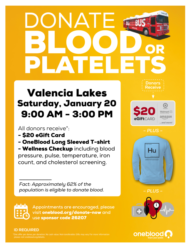 Oneblood's Blood Drive on Saturday, January 20, 2024