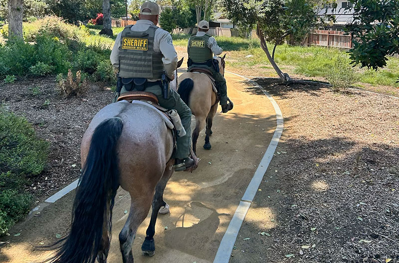 two deputies on horse patrol at nature trail