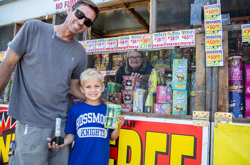 Father and son at local Lakewood fireworks stand