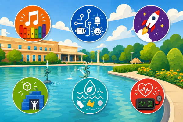 Graphic illustration of the exterior of Cranbrook Institute of Science.