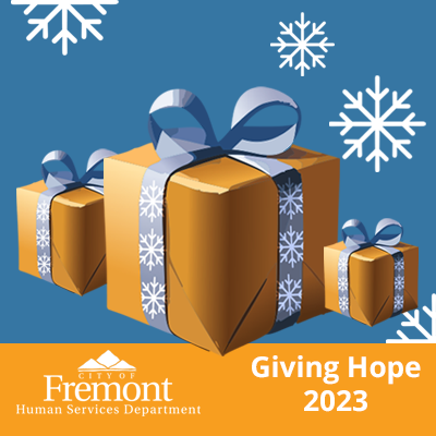 image of holiday gifts with text that reads giving hope 2023