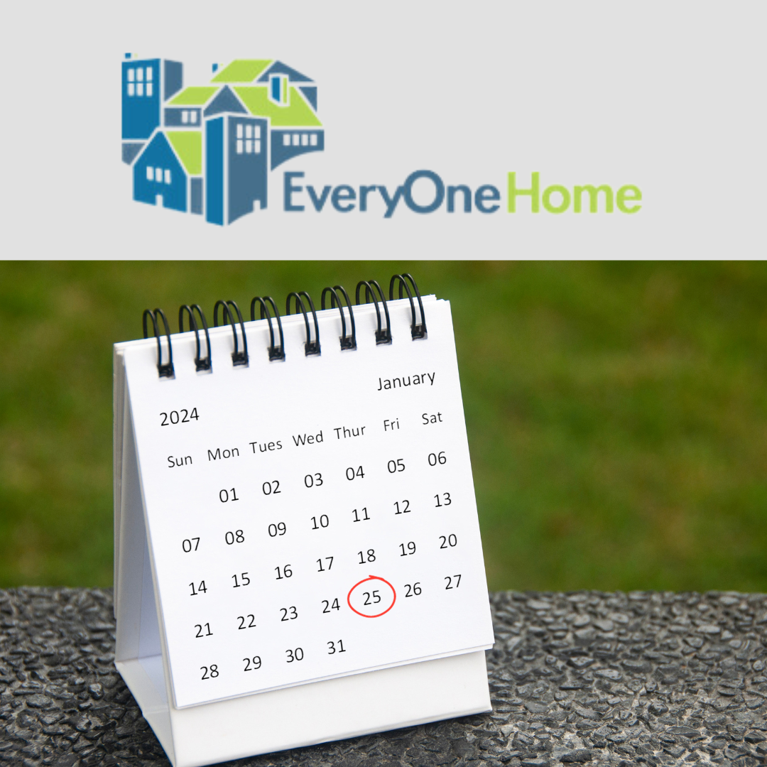 Image of Calendar with January 25 circled and the Everyone Home logo