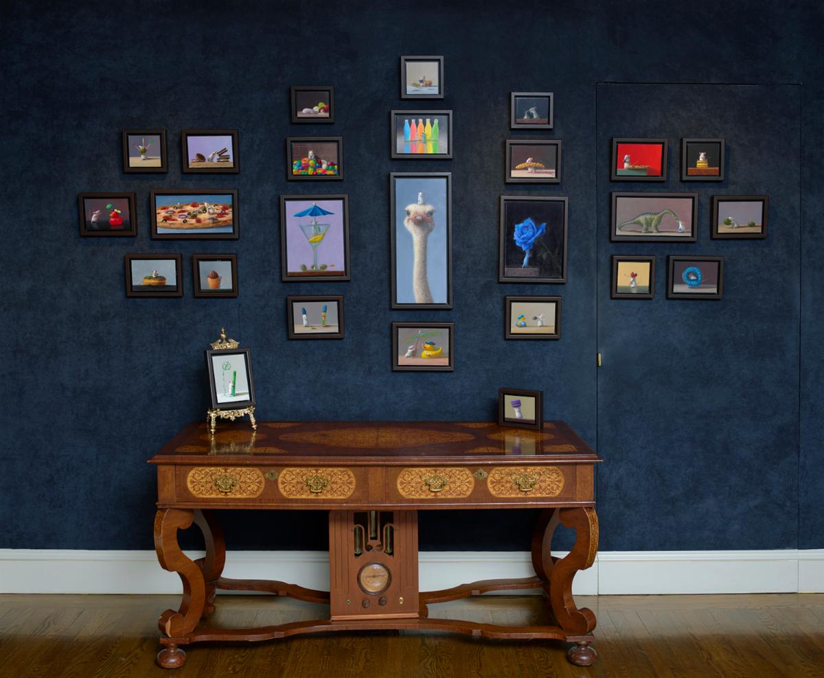 Stuart Dunkel - The Infestation - an image featuring some of the paintings by the artist that will be on display