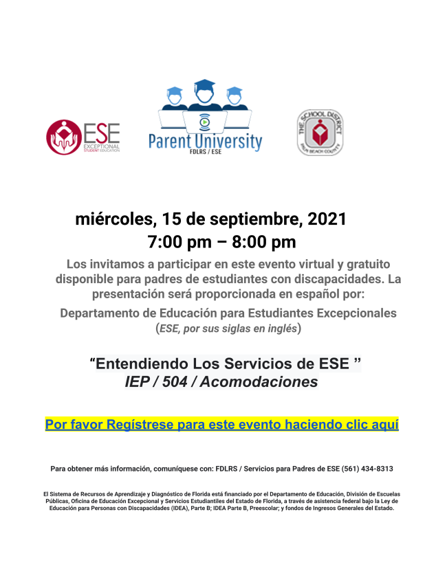September SPANISH Parent University   Spanish Flyer 9.15.png