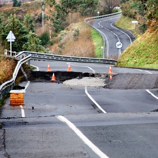 A road damaged by an earthquake