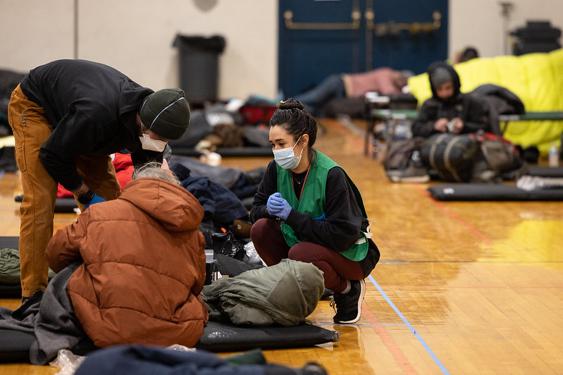 Staff and guests at the Salvation Army shelter