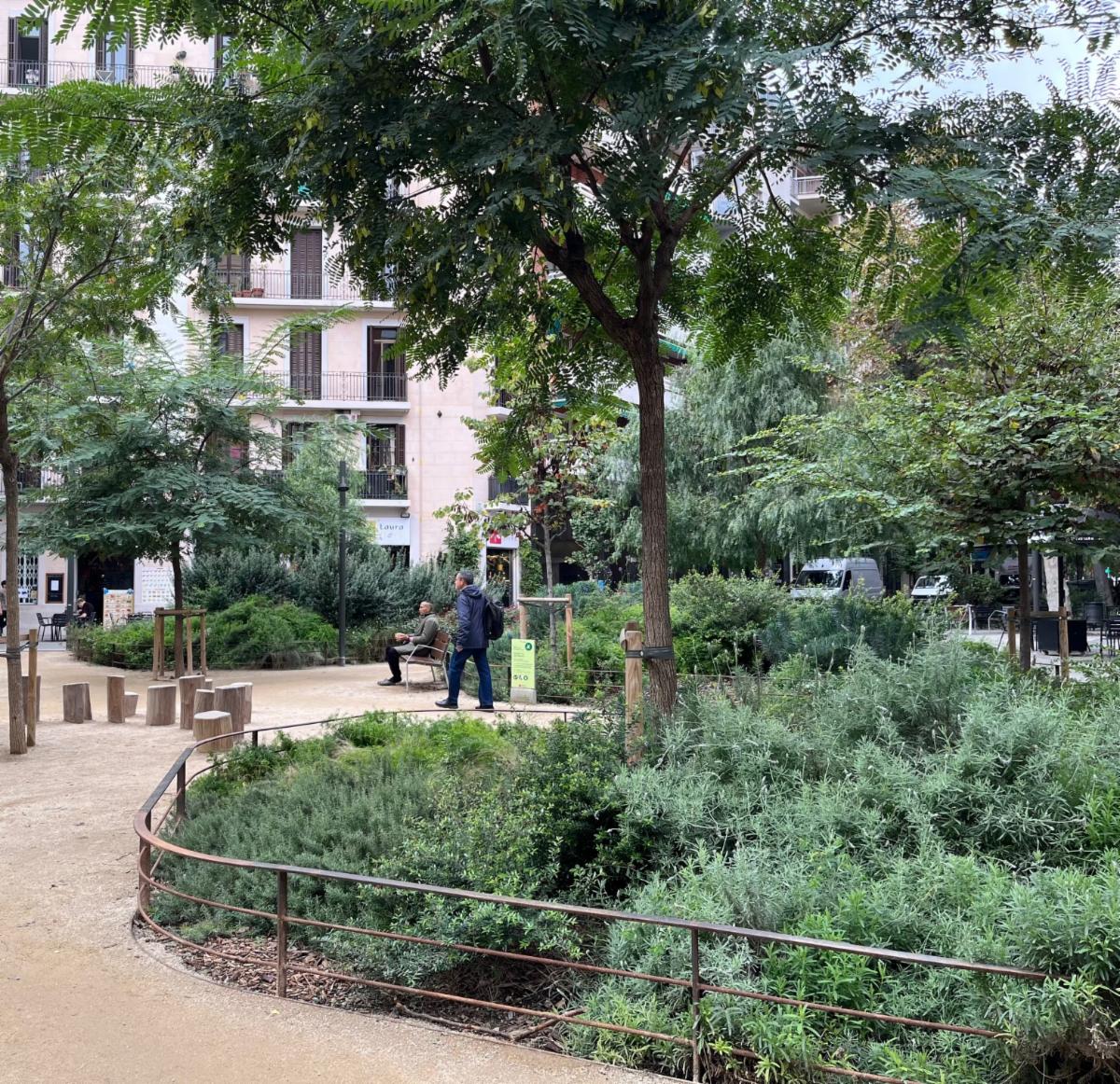 Park-like areas at street intersections.