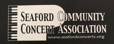 Seaford Community Concert Association logo consisting of a white piano on a black background with the organization name written out