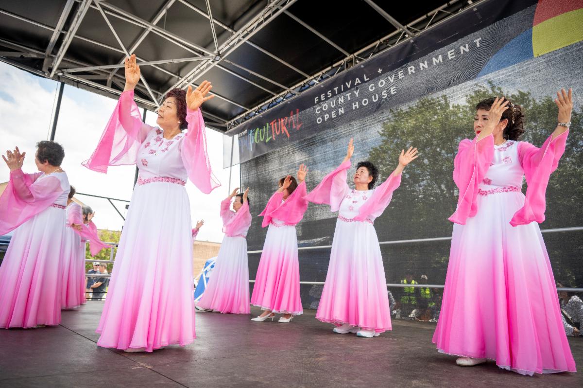 dancers on stage in cultural dress for the multicultural event