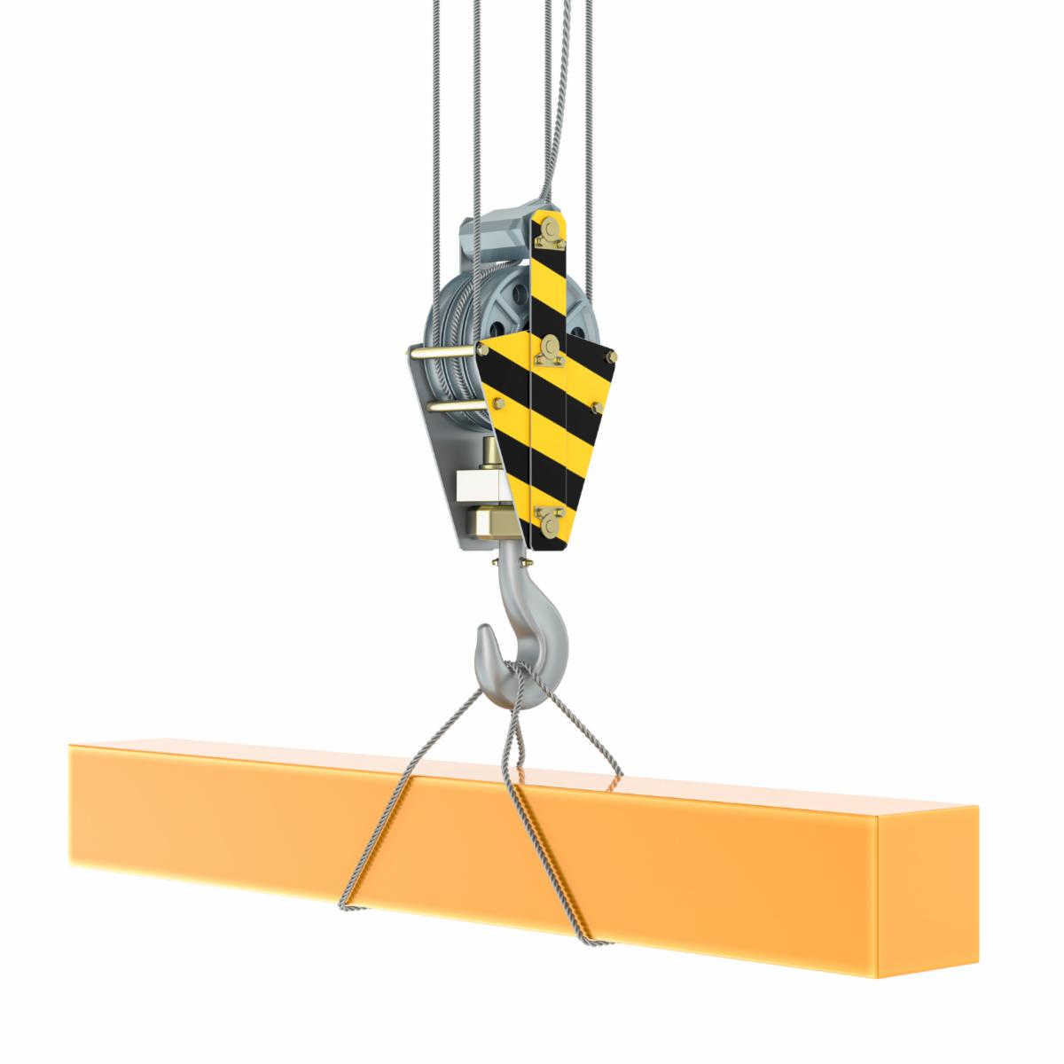 Crane hook with rolled copper square bar 3D rendering isolated on white background