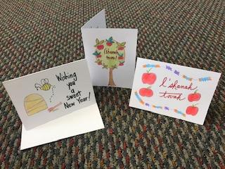 Image of 3 hand drawn Rosh Hashana greeting cards