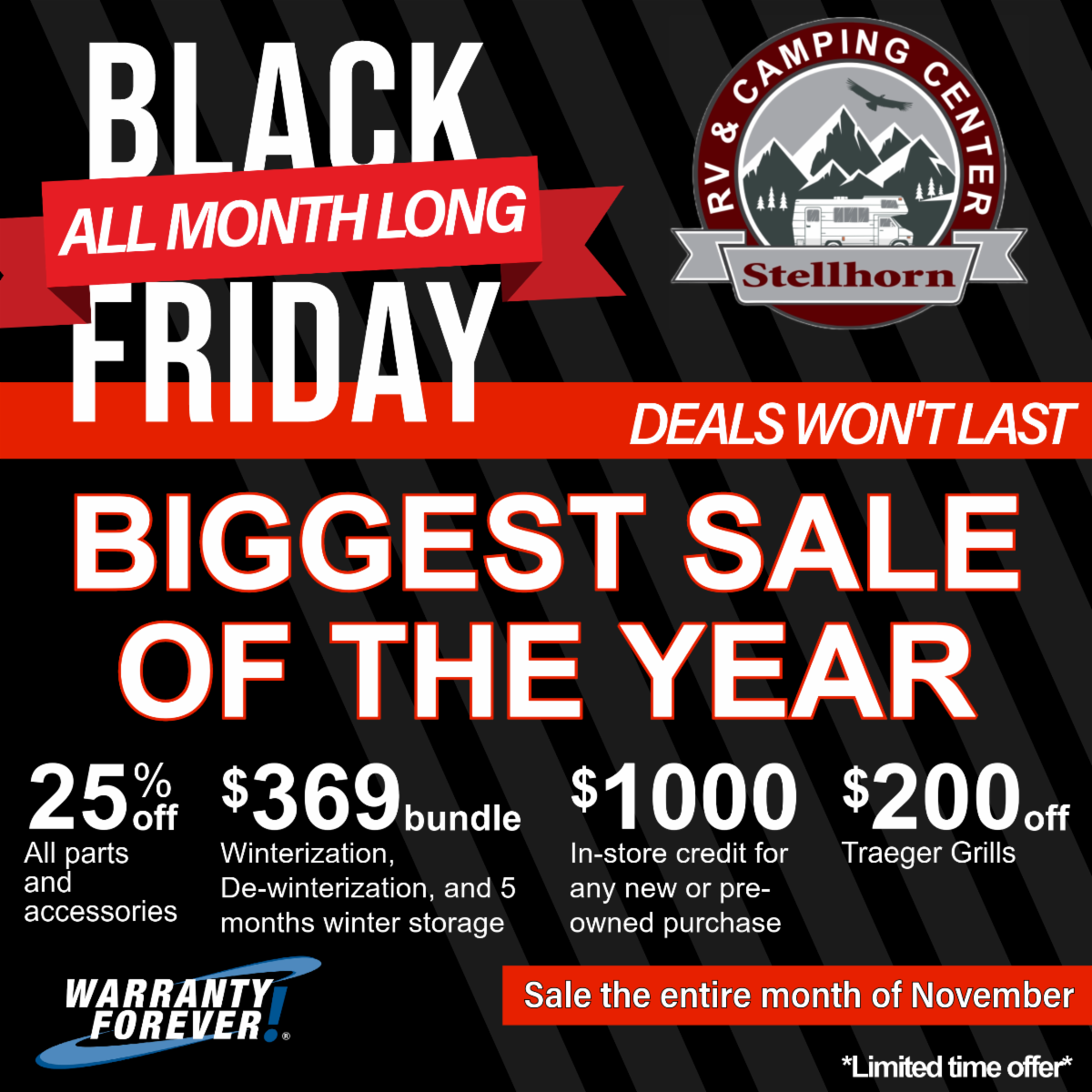 MembertoMember Stellhorn RV Black Friday Sale All Month Long!