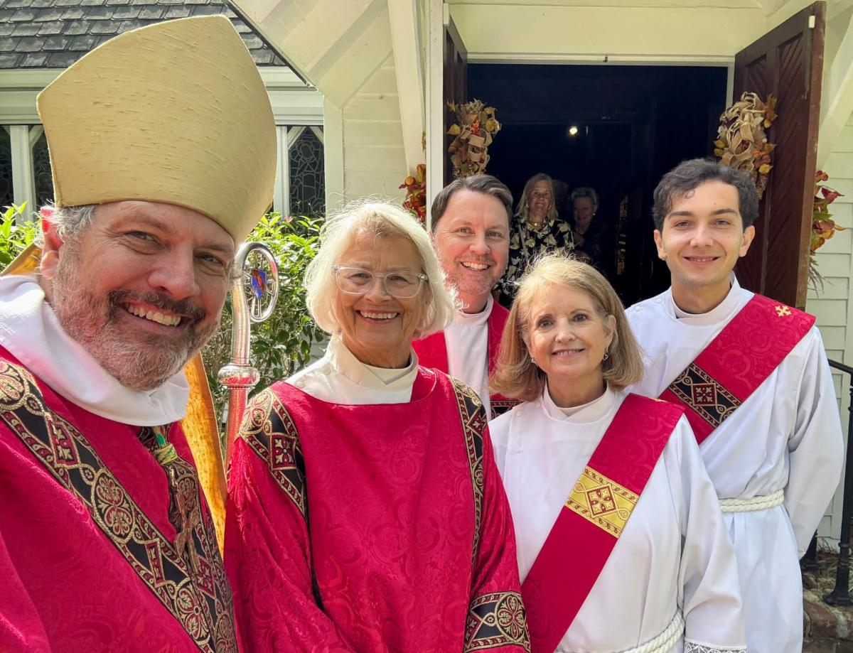 Bishop Logue with clergy at Christ Church Frederica