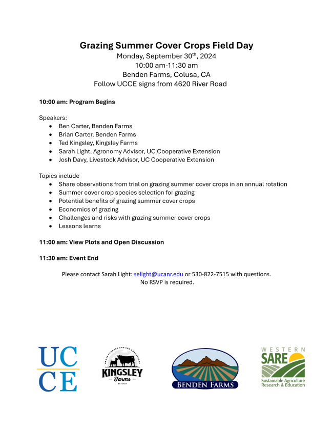 Mtg Announcement Grazing Summer Cover Crops Field Day 93024