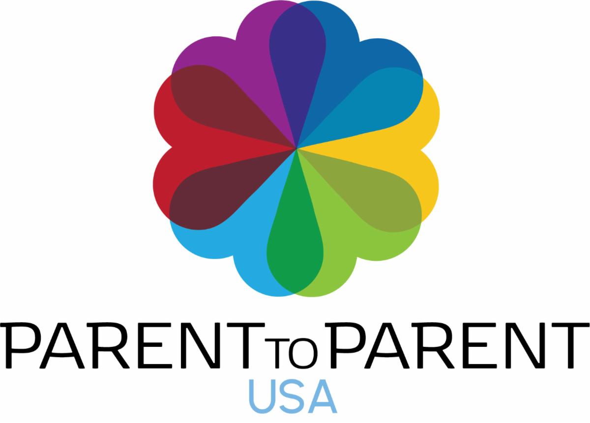 The logo of Parent to Parent USA which consists of overlapping, colors of the rainbow, hearts