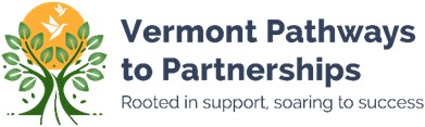 The logo for VT Pathways to Partnership which illustrates a path dividing the trunk of a leafy tree and a sun and birds float above