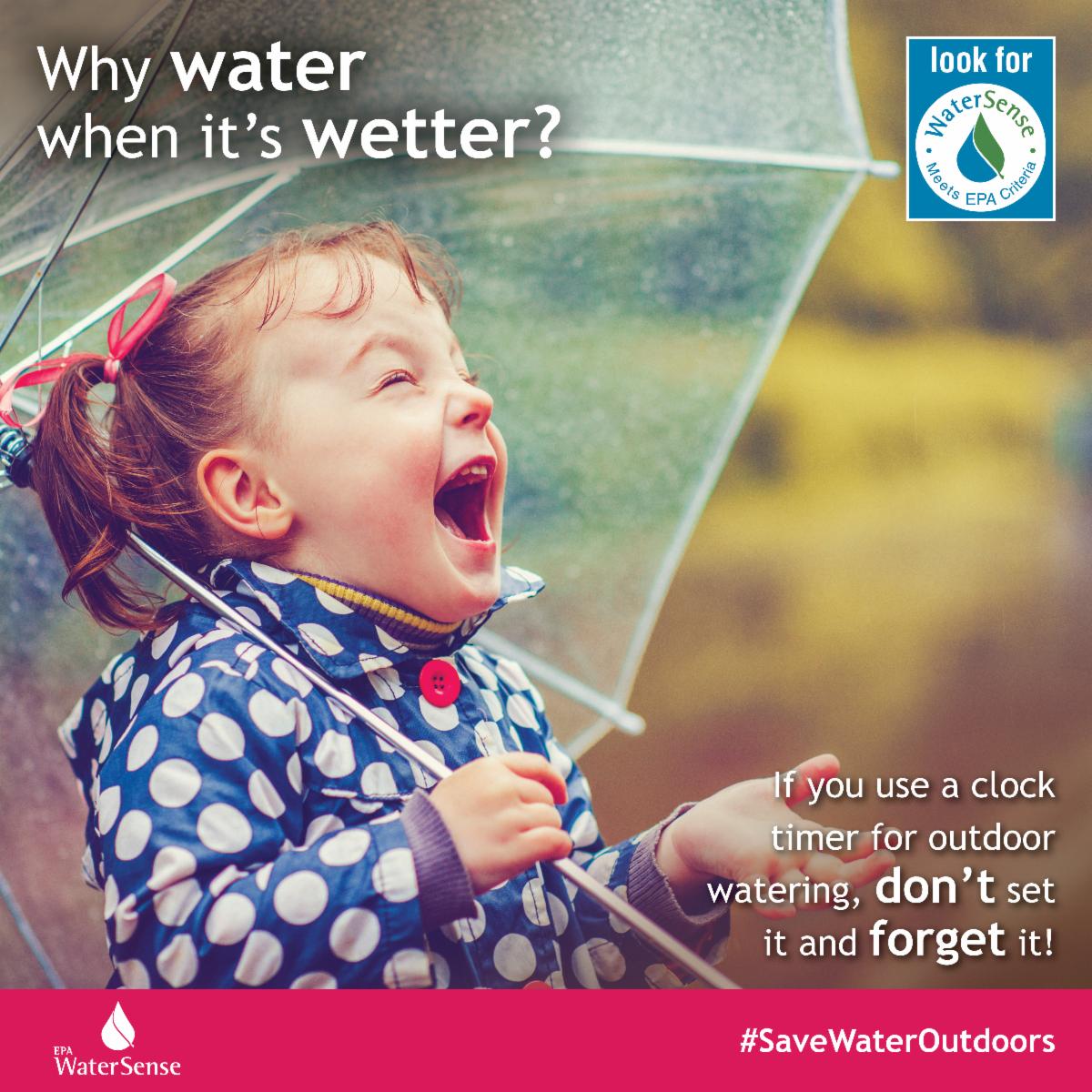 girl with pigtails in a blue raincoat with polka dots holding a clear umbrella
