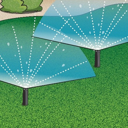 two sprinklers spraying water above grass