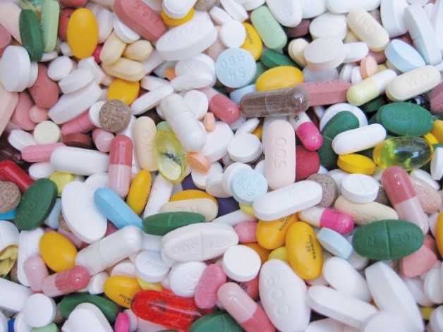 pills of various sizes and colors