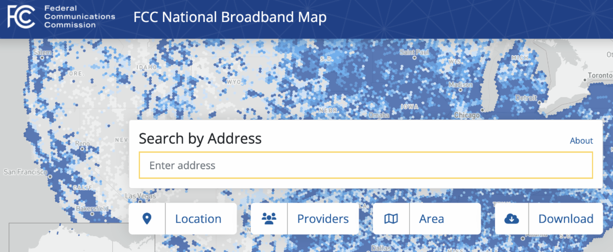 FCC Broadband Map search screenshot