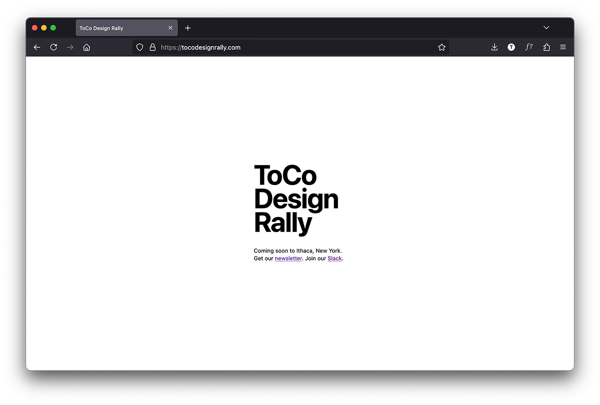 a placeholder page for toco design rally