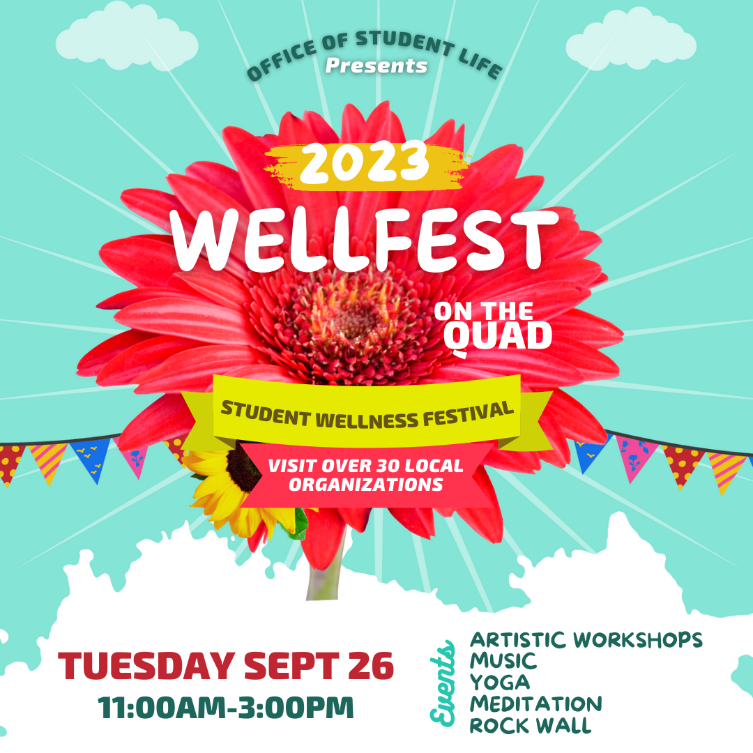 Decorative flyer for Wellfest with details in the newsletter