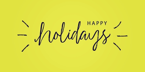 Happy Holidays Lettering Black Text Handwriting Calligraphy With Green Background. Flat Vector Illustration Usable For Greeting Cards.