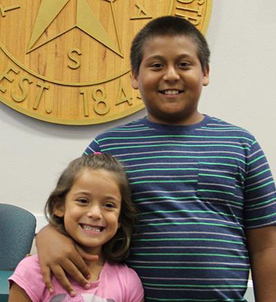Pledge Leaders from Carl Schurz Elementary _ Jacob Saenz _1st grader_ and Anasofia Saenz _5th grader_