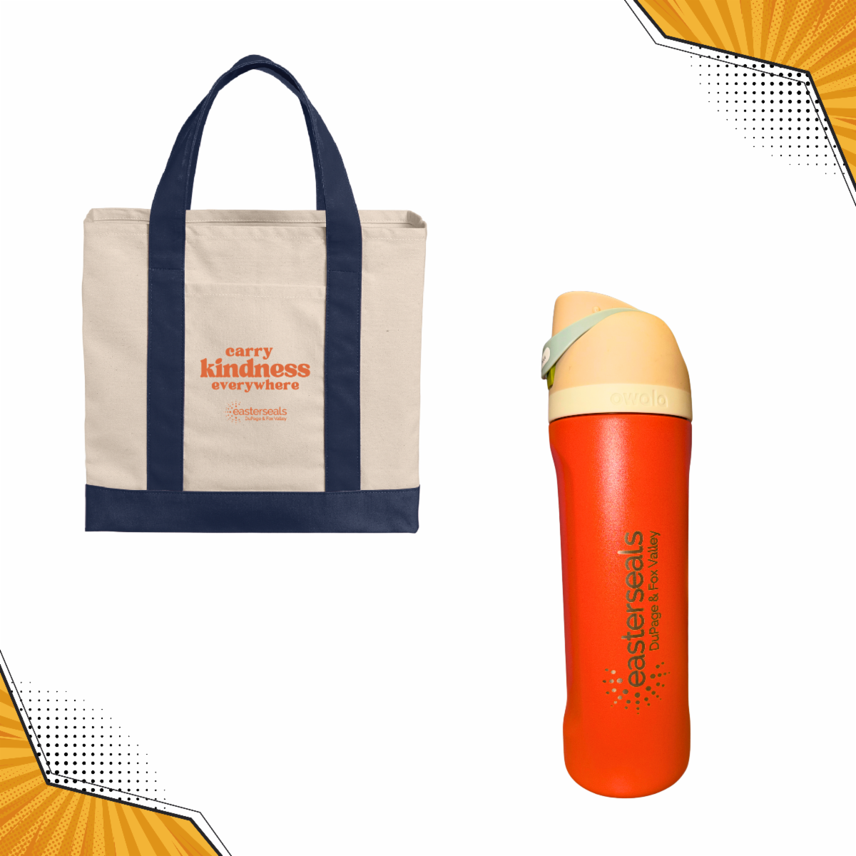 Easterseals limited edition tote bag and Owala. 