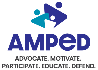 Logo for AMPED. Advocate. Motivate. Participate. Educate. Defend.