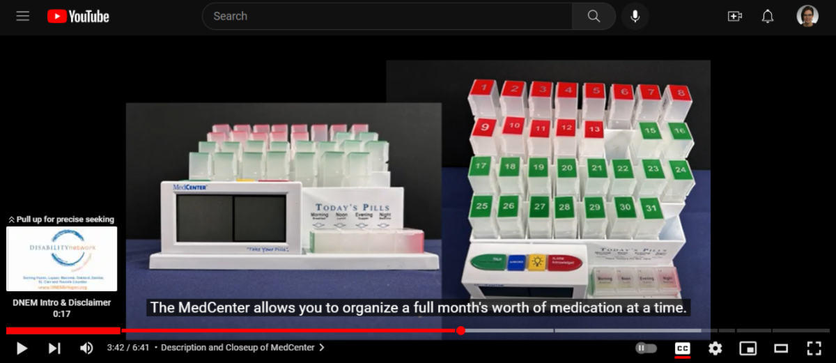 Images of the MedCenter Pill Center in a DNEM YouTube video.
