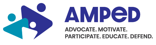 Logo for AMPED. Advocate. Motivate. Participate. Educate. Defend.