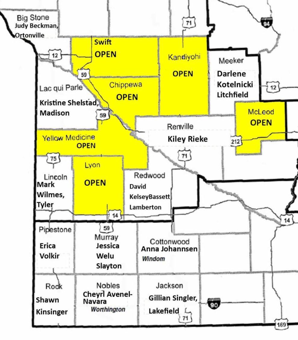 County map with open counties highlighted