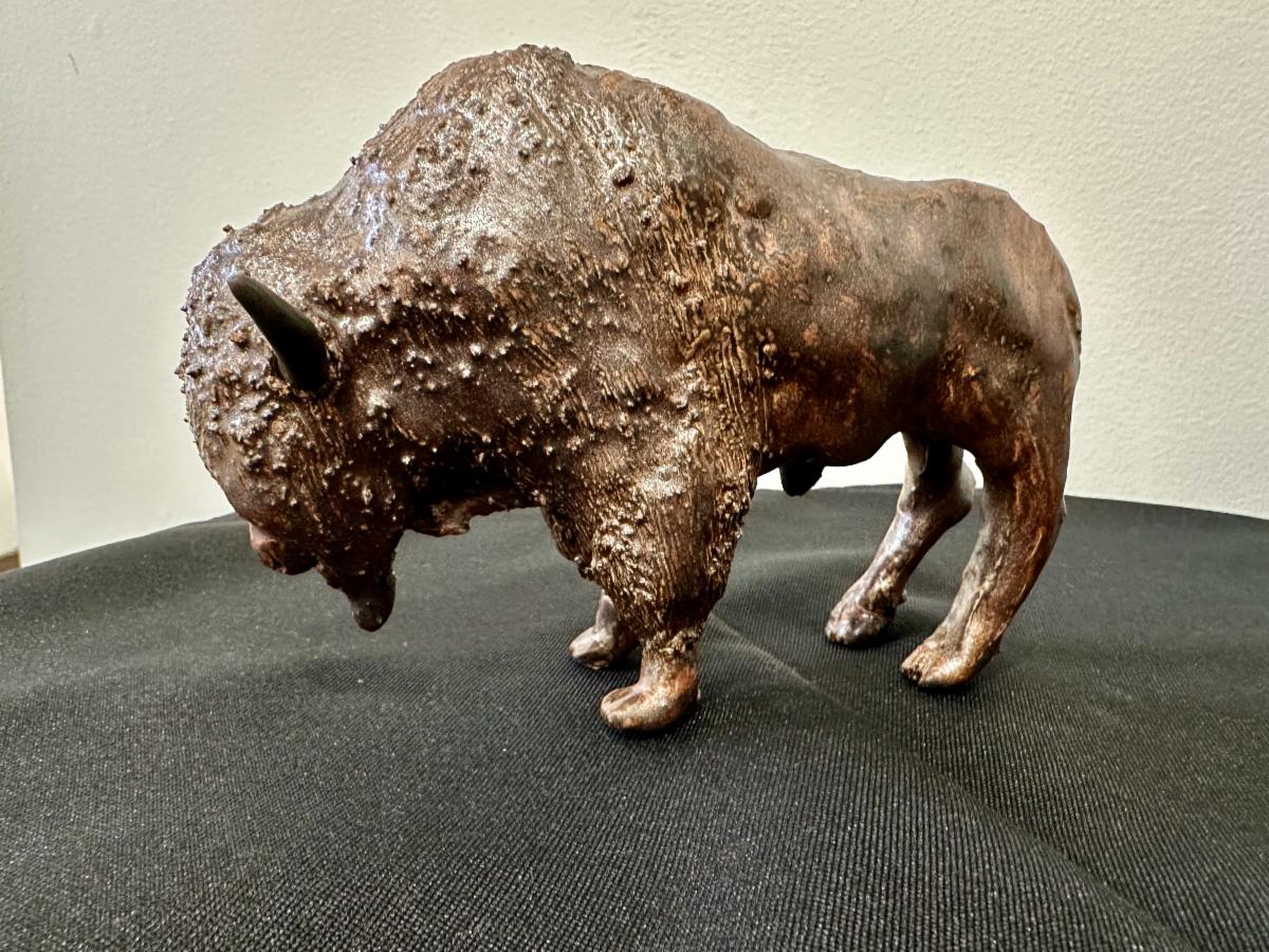 Bronze glazed buffalo sculpture