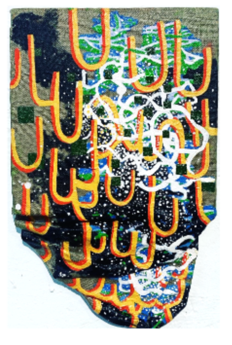 Acrylic and oil on canvas shape