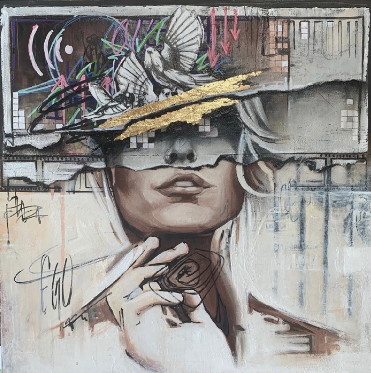 Alternative portrait by Eva Margaret featuring half a womans face and birds